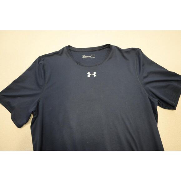 Under Armour Gym Shirt HeatGear Dark Blue Short Sleeve Athletic Mens Large - Picture 5 of 8